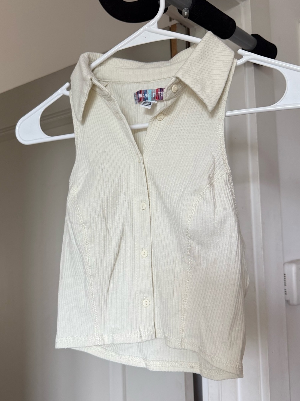 Urban Outfitters Cream Ribbed Button-Up Tank Top